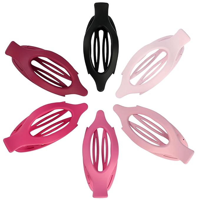 Flat Hair Clips for Women - 6 PCS French Flat Claw Clips Medium Hair Clips for Girls Large Hair Claw Clips for Thick or Thin Hair Strong Hold No Slip Hair Accessories for women (Pink)