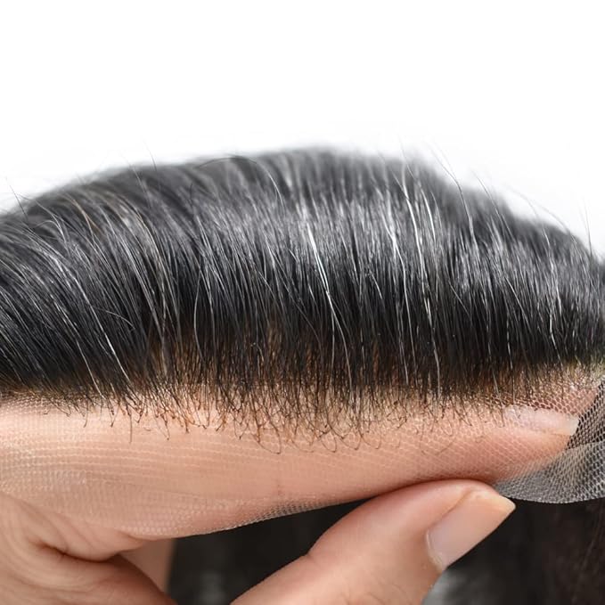 Toupee For Men Swiss Lace Hair System For Mens ToupeeL Human Hair Lace Hair Piece For Mens Toupee Hair Units 8X10#1B Off Black 120% Density