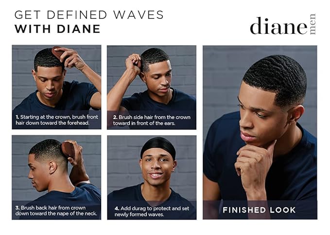 Diane Premium 100% Boar Wave Brush for Men and Barbers, Mens Hair Brush– Medium Bristles for Thick Coarse Hair – Use for Detangling, Smoothing, Wave Styles, Soft on Scalp, Restore Shine and Texture
