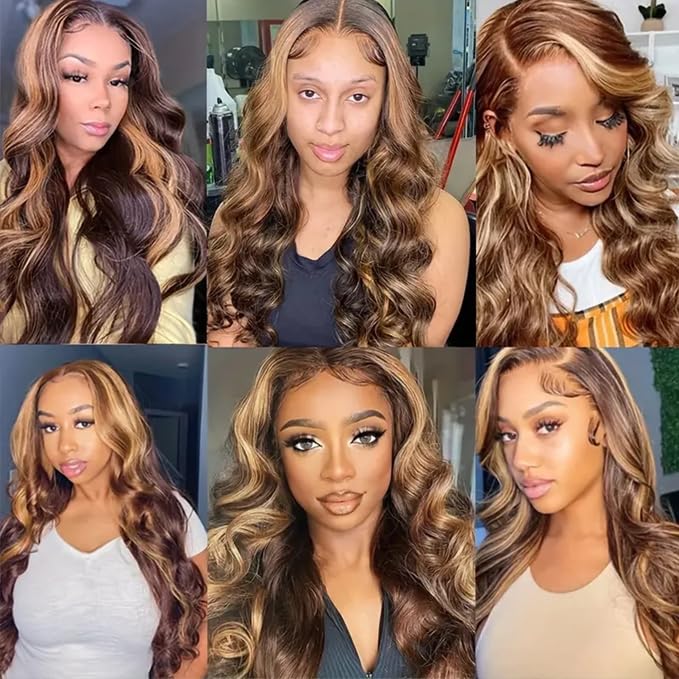 Highlight Bundles Human Hair Light Brown Body Wave Bundle Niegmeag Brazilian Virgin Remy Hair 3 Bundles 12 14 16 Inch Double Weft 2 Tone Black and Light Brown Bundle P1B30 Color