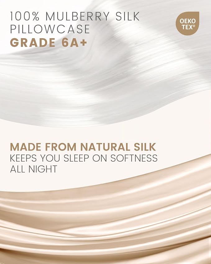 THXSILK 100% Mulberry Silk Pillowcase for Hair and Skin, Grade 6A+ Mulberry Silk Pillow Case, Hypoallergenic Pillow Case Cover with Zipper, 1pc (Queen 20"x30", Beige)