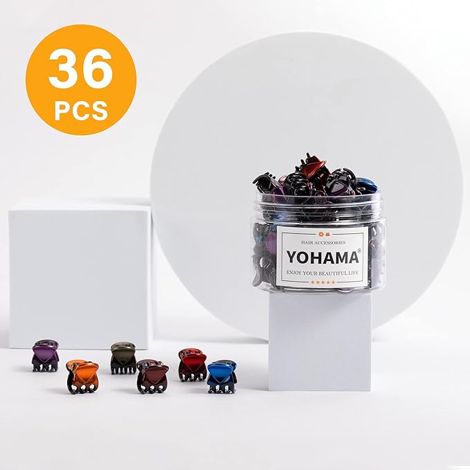 YOHAMA 36 Pcs Hair Clips Mini Glossy Claw Clamp Colorful Great for Design Children Women Girls Hairstyles Decroation Buns Pining Bangs Strong Grip Multifunction Little Clips.
