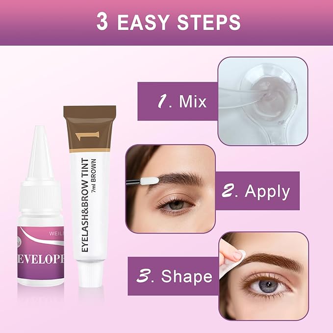Eyelash & Eyebrow Color Kit, Professional Instant Lash & Brow Color Kit with Natural Results, Easy to Use, Eye Brow & Eye Lash Coloring Set DIY Hair Coloring for Salon Home Use 7ml (Brown/Light Brown)