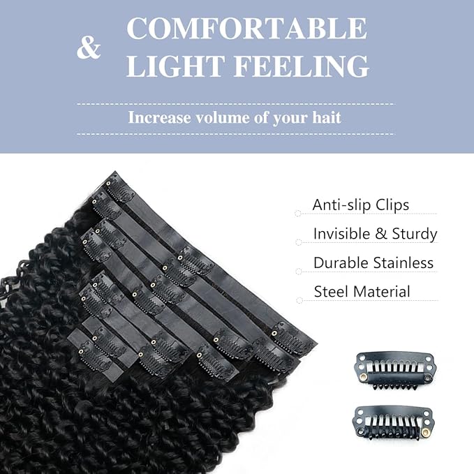 Curly Clip in Hair Extensions Real Human Hair 2 Pack 240g Seamless Clip in Hair Extensions for Women Full Max with 16Pcs PU Skin Weft 18inch Natural Black