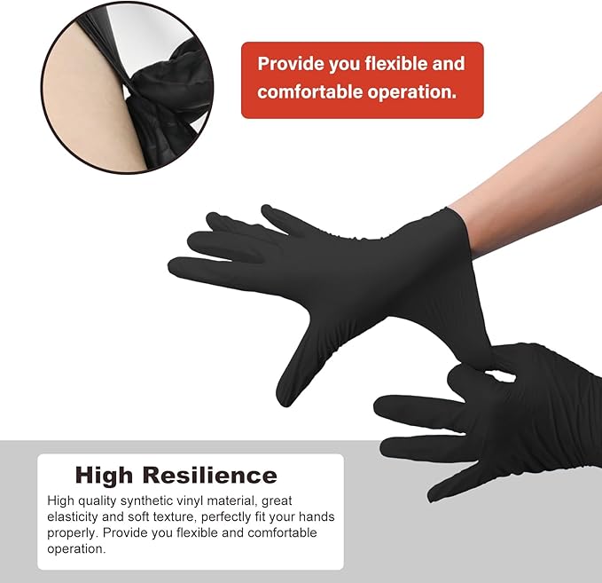 Disposable Gloves Medium, Nitrile and Vinyl Blend Material Gloves, Latex Free, 4 Mil 200 Pc Food Grade Glove for Cleaning, Food Prep, Hair Dye, Tattoo, Black