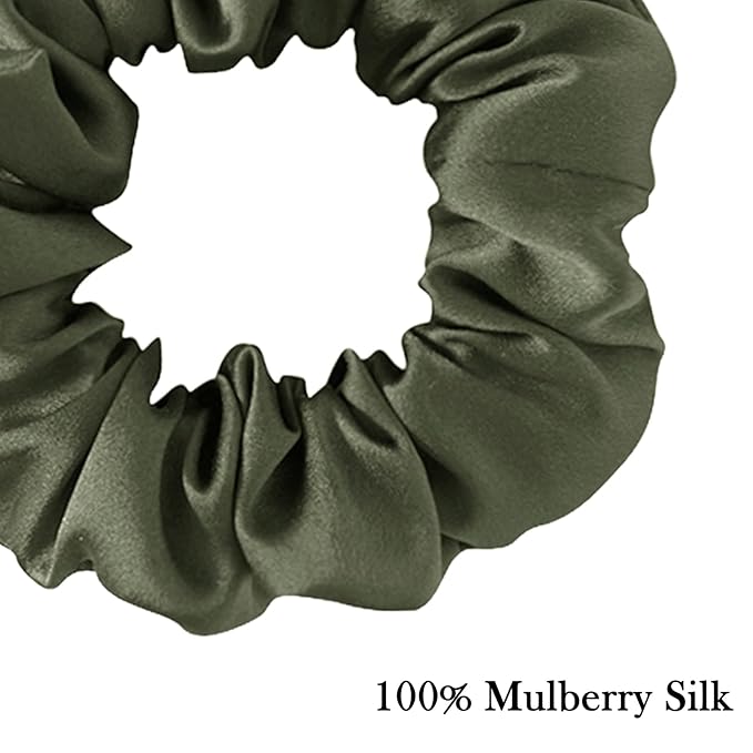Mulberry Silk Hair Scrunchies, 5 Count, 100% Silk, No Damage for Frizz Prevention, Sleep and Night Scrunchie, Hair Accessories for Women (Peacock Blue, Metallic Gray, Army Green, Black, Pink)