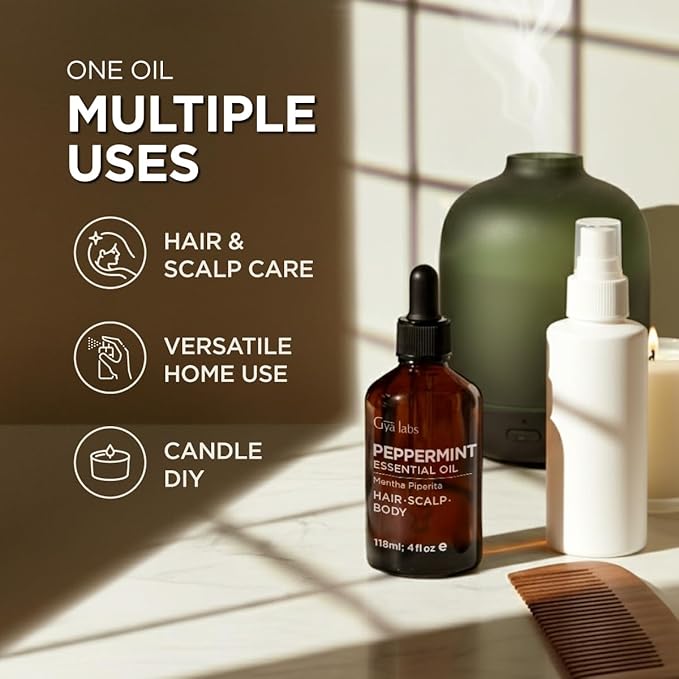 Gya Labs Peppermint Essential Oil - 4 Fl Oz - for Hair, Skin, Diffuser, Aromatherapy & DIY Candle Making Scent
