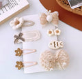 Hair Clips for Baby Girls-8 Pcs Beige Hair Accessories with Knitted Flower, Bow, Butterfly Designs-Soft Wool and Crochet Hairpins-Non-Slip Barrettes for Daily and Occasional Wear (Design 1-8pc Set)
