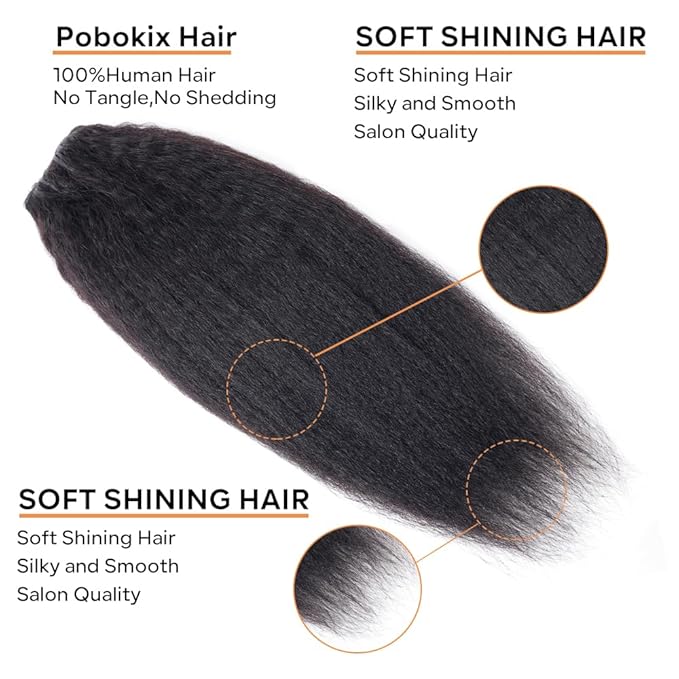 Kinky Straight Clip in Hair Extensions Real Human Hair 8Pcs Remy Human hair Clip ins for Women, Natural Human Hair 120g 20inch #1B Natural Black