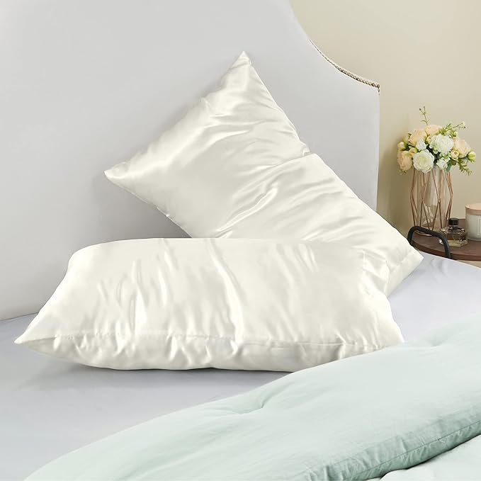 BEDELITE Satin Pillowcase for Hair and Skin, Super Soft and Cooling Similar to Silk Pillow Cases 2 Pack with Envelope Closure, Gift for Women Men(13"x18" Toddler Size, Ivory)