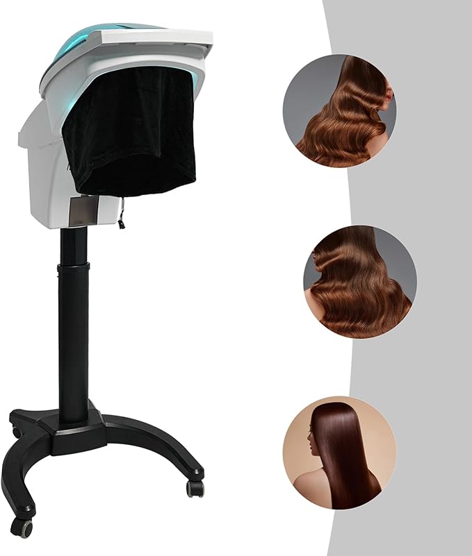 Hair Steamer, 7 Light Professional Standing Deep Conditioning Hair Steamer, Household Hair-Care Machine with Hair-Care Hood & 57.49 oz Water Tank for Salons Barbershops (White)