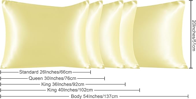 NTBAY 2 Pack Satin Queen Pillowcases for Hair and Skin, Luxurious and Silky Pillow Cases with Envelope Closure, 20x30 Inches, Light Yellow