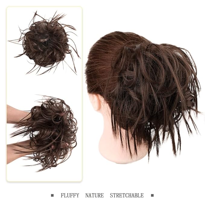 HMD Tousled Updo Messy Bun Hairpiece Hair Extension Ponytail with Elastic Rubber Band Updo Ponytail Hairpiece Synthetic Hair Extensions Scrunchies Ponytail Hairpieces for Women