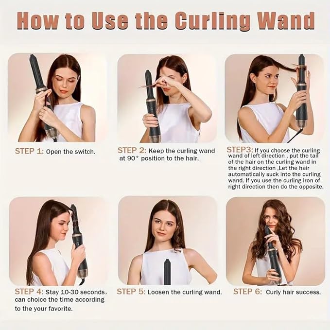 5 in 1 Hair Dryer Brush -Ionic Auto Wrap Curler & Straightener with 3 Heat Settings, Magic Hair Styler Salon-Grade Results for Women, Travel-Friendly Styler with ALCI Plug (A-Black)