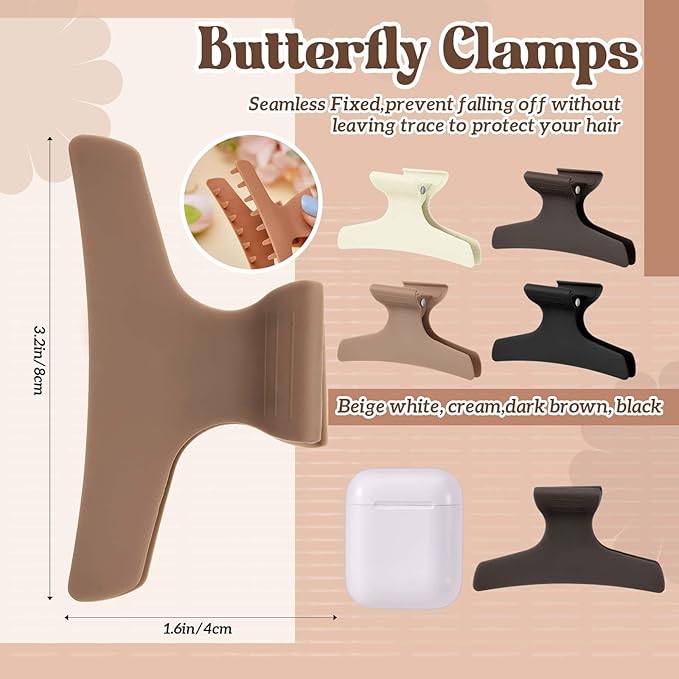 Batiyeer 12 Pcs Butterfly Hair Clips for Styling Sectioning Hair Clips for Women Butterfly Clamps Non Slip Claw Salon Section for Cutting Styling Coloring Thick Thin(Neutral Color)