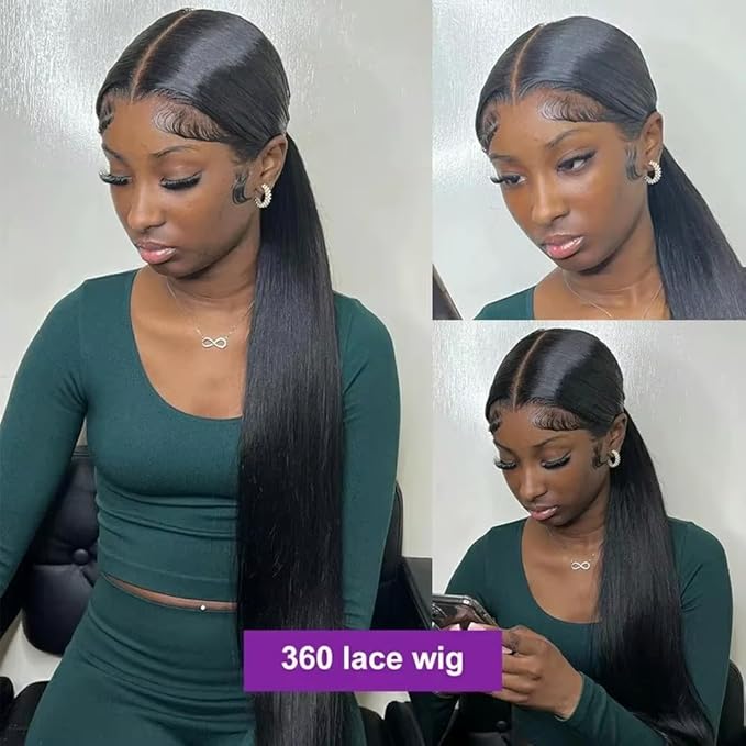 Hidden Strap Invisi Strap Straight 360 Glueless Wigs Human Hair Pre Plucked Pre Bleached Brazilian Virgin Wig With Drawstring 250 Density HD Full Lace Front Wigs Human Hair 28 Inch