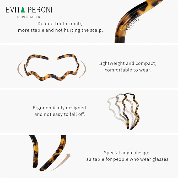 EVITA PERONI Wavy Glasses Headband Hair Band Designed for Eyewear, Comfortable Headbands for Women Fashion Thin Headbands Non Slip No Pressure, No Headache-Tortoise