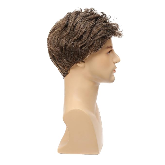 Kaneles Mens Short Brown Wig Synthetic Replacement Costume Halloween Natural Hair Wigs
