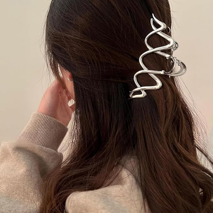 Metal Wave Hair Clips - Fashion Hair Accessories Claw Clips Durable Hair Clips With Wavy Grid Design Large Strong Hold Hairgrip Hair Barrette Non Slips Hair Jaw Clips for Women Thick or Long Hairs