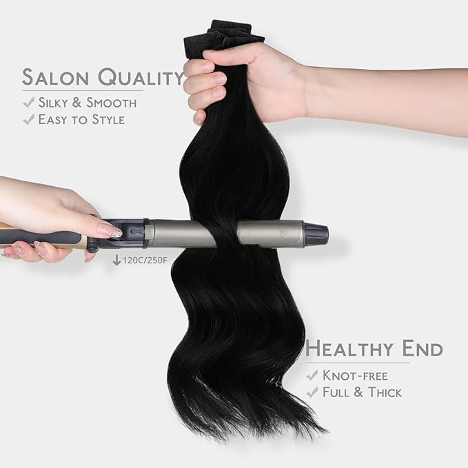 WENNALIFE Invisi Edge Tape in Hair Extensions Human Hair, 18 Inch 50g 20pcs Jet Black Invisible Luxury Remy Hair Extensions Natural Seamless Injected Tape Ins Straight Extensiones De Cabello Humano