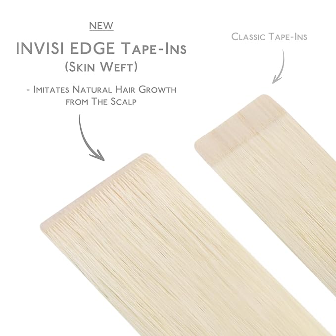 WENNALIFE Invisi Edge & Classic Tape in Hair Extensions Human Hair, 20 Inch 50g 20pcs(10pcs Invisi Edge & 10pcs Classic) Platinum Blonde Invisible Luxury Remy Hair Natural Seamless Injected Tape Ins