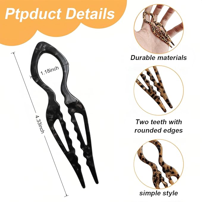 Hair Pins,French U-Shaped Hair Pin 6Pack Elegant Women Hair Accessories Suitable for Thick or Thin Hair (Light red, Black, Khaki,Black,Light gray,Reddish brown)