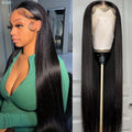Iris Queen 12A 13x4 Straight HD Lace Front Human Hair Wigs Pre Plucked 180 Density Transparent Lace Frontal Wig with Baby Hair for Women Natural Black Color(26 Inch)