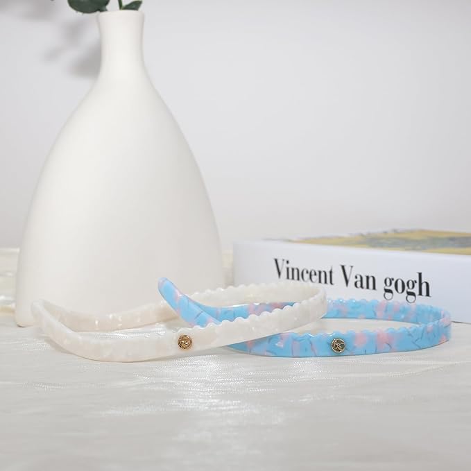 2 Pack Headbands Designed for Eyewear,Flex No Pressure,Non Slip Fashion Thin Hairbands for Womens Sisters Girls Gifts-White,Powder Blue