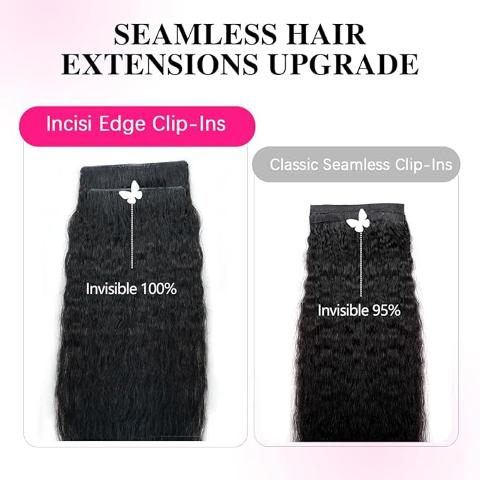 Invisi Edge Clip In Hair Extensions Human Hair 2 Pack 240g 16pcs Kinky Straight Invisible Clip Ins For Women Full Head Injected Clip Ins Remy Human Hair Extensions Natural Color 22inch
