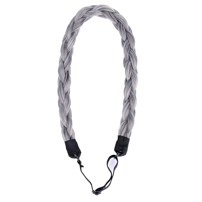 DIGUAN Chubby Narrow Synthetic Hair Braided Headband Classic Chunky Plaited Braids Elastic Stretch Hairpiece Women Girl Beauty accessory, 58g (Salt & Pepper)