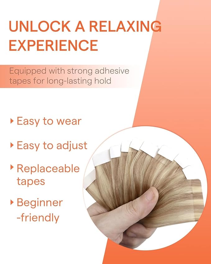 Sunny Hair Blonde Tape in Hair Extensions Human Hair Remy Hair Extensions Real Human Hair Tape in 18inch Human Hair Extensions Tape in 10Pcs 25g