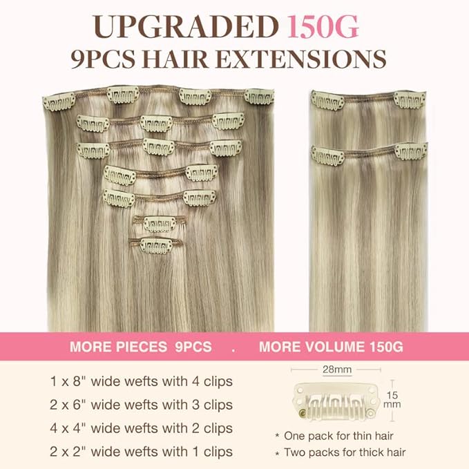 GOO GOO Clip in Hair Extensions Real Human Hair, Remy Human Hair Extensions Clip ins for Women, Natural Human Hair, 20inch 150g 9Pcs, 17/22/60 Balayage Ash to Platinum Blonde