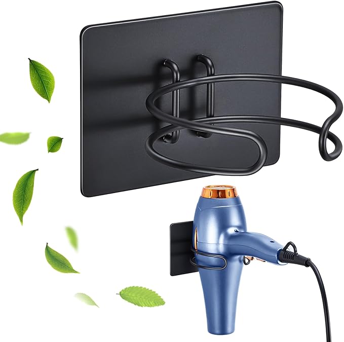 Hair Dryer Holder Wall Mounted, Hairdryer Holder for Bathroom, Blow Dryer Holder, Hair Tool Organizer for Hair Dryer Hanger Storage, Adhesive Blow Dryer Organizer (Black)