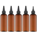 Tekson Hair Color Applicator Bottles, 5 Pack Refillable Squeeze Bottle, Empty Plastic Twist Top Cap Bottles (3.4 OZ, Amber)