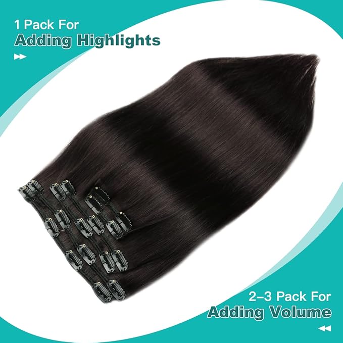 SURNEL Clip in Hair Extensions Human Hair, Natural Black Clip in Hair Extensions 20 Inch 120g 6pcs(#1B,20'')