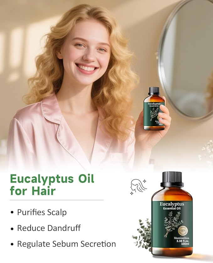 Pure Eucalyptus Essential Oil for Outdoor Shield, Patio & Garden Protection, Mumianhua Natural Spray Blends for Diffuser, Outdoor Freshness, Unwanted Distractions, Skin, Hair 3.38 Fl Oz