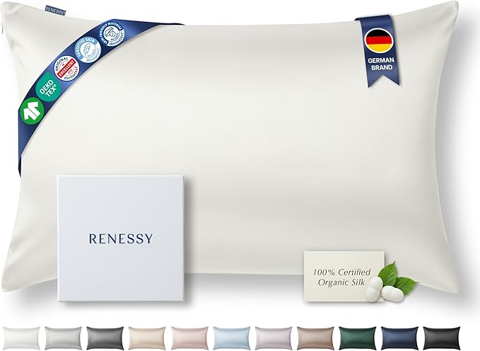 Premium Silk Pillowcase 100% Organic Mulberry Silk, 22 Momme, Grade 6A - Oeko-Tex Certified in Germany - Luxury for Hair & Skin, 1 Piece (Queen Size 20x30 Inches, Natural Silk Off-White)