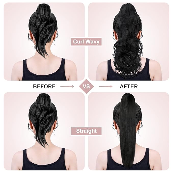 Claw Clip Ponytail Extension 18" Clip in Wavy Ponytail Hair Extensions Long Pony Tails for Women Extensions Ash Blonde Mix Light Bleach Blonde Wave Hairpiece