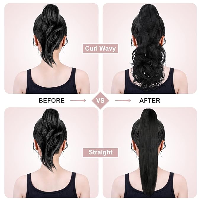 Claw Clip Ponytail Extension 18" Clip in Wavy Ponytail Hair Extensions Long Pony Tails for Women Extensions Dark Brown Wave Hairpiece
