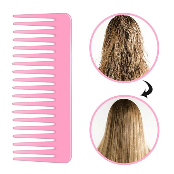 Wide Tooth and Large Detangling Comb Set for Long, Curly, Wet Hair - No Handle Styling, Shampoo & Detangling Combs (2 Pieces - Pink, Purple)