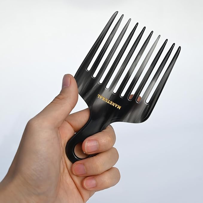 14MX Long-Tooth Comb/Afro Hair Lift Combs for Women's Curls and Men's Beards - Hand-Made, Hand-Crafted Beauty for Effortless Styling (Graphite, 2 PACK)