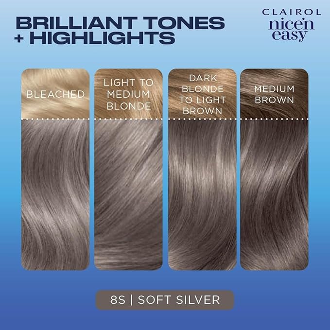 Clairol Nice'n Easy Permanent Hair Dye, 8S Soft Silver Hair Color, Pack of 1