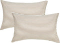 JELLYMONI 100% Natural Cotton Striped King Pillowcases Set, 2 Pack White and Khaki Stripes Pattern Printed Pillow Covers with Envelope Closure(Pillows are not Included)