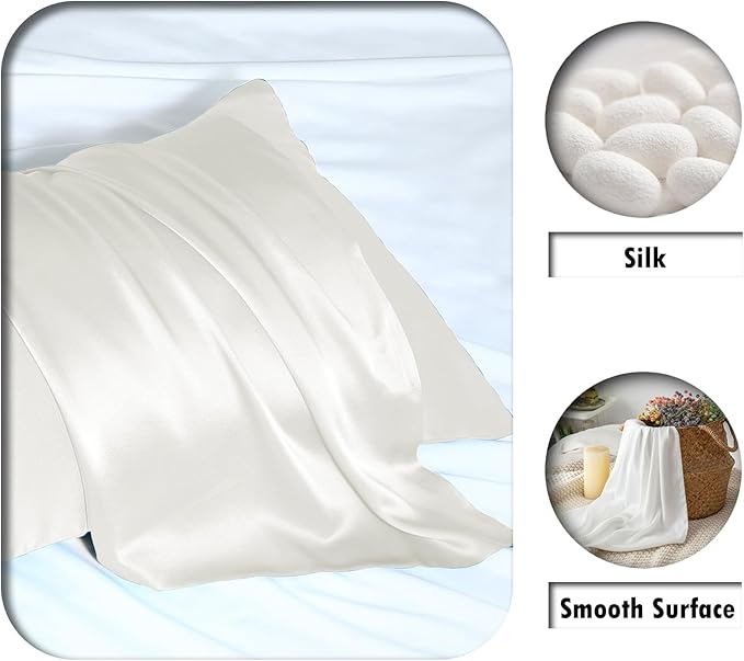Mulberry Silk Pillow Cases for Hair and Skin King Size Silk Pillowcase with Zipper Soft Breathable Smooth Cooling Satin Silk Pillow Covers for Sleeping (Ivory,20"X 36",1Pcs)