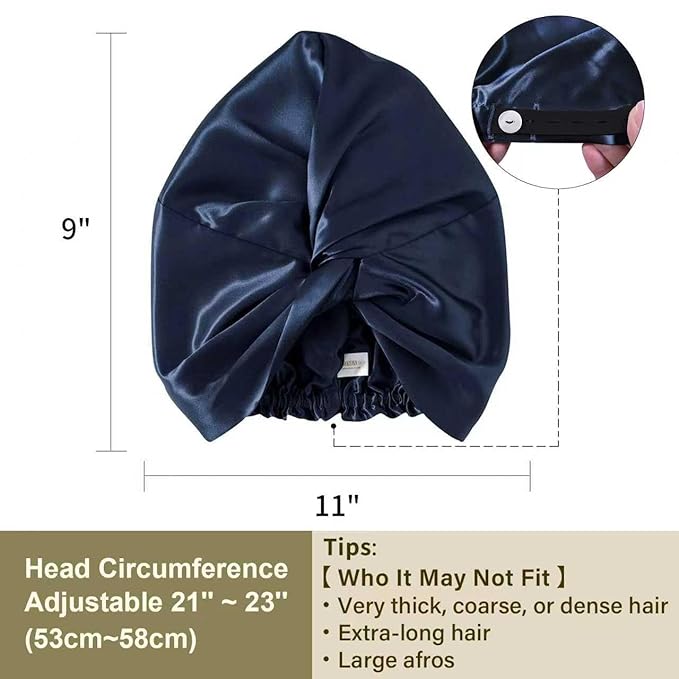 ZIMASILK 22 Momme Adjustable 100% Mulberry Silk Bonnet for Sleeping Women, Silk Hair Wrap for Hair Protection, That Reduces Falling off (1Pc, Navy Blue)