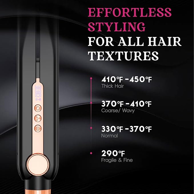 SKIMI Airflow Styler, Titanium Flat Iron Hair Straightener, Professional Curling Iron with Cooling Air Vents to Lock in Style, 5 Temps & Dual Voltage, Auto Off (Black & Rose Champagne).