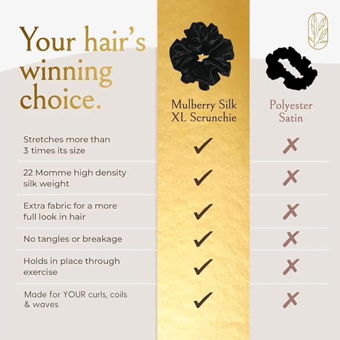 Silk Scrunchies for Women Ponytail Holders – Oversized Mulberry Silk Scrunchies – Extra Large No Damage Hair Ties for Curly, Thick, and Thin - Hair Accessories for Women – Espresso, XL By Curlfriend