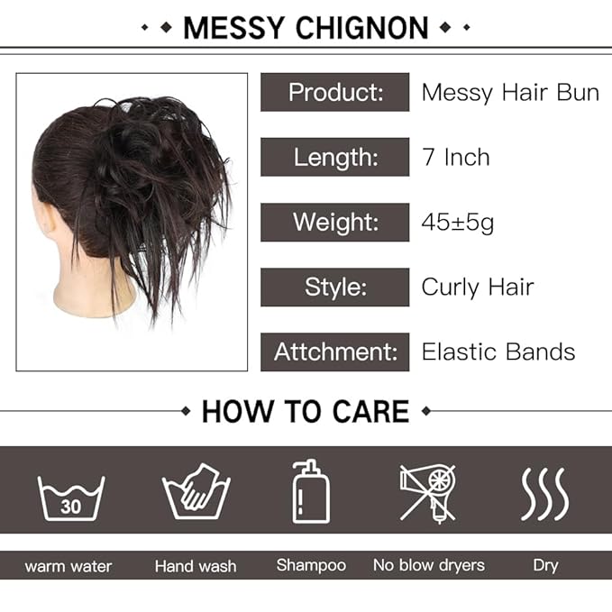 HMD Tousled Updo Messy Bun Hair Piece Hair Extension Ponytail With Elastic Rubber Band Updo Bun Synthetic Hairpieces for Women