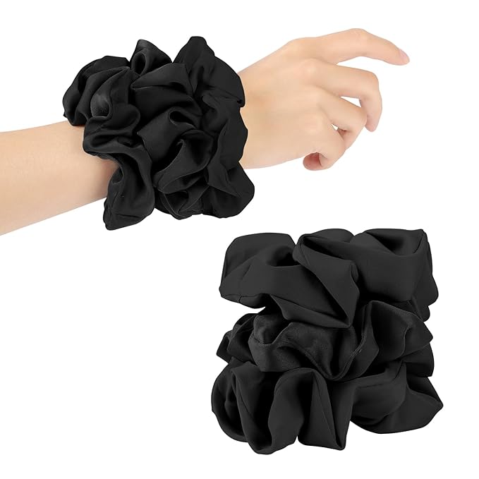6Pcs Scrunchies for Women, Premium Satin Hair Scrunchies Sleep, Scrunchies For All Hair Types and Textures, Girls Ponytail Holders Hair Accessories -Black (Black)