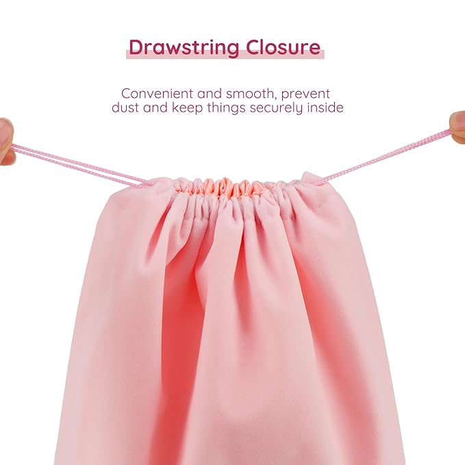 Satin Flannel Storage Bag, Segbeauty 11.8*15.7in Large Velvet Drawstring Pocket Sundries Storage Sack Sports Equipment Bag for Diffuser Hair Dryer Accessory Curling Iron Hair Straightener Clothes Pink